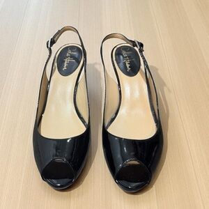 Cole Haan Black Patent Leather Slingback Heels | Peep Toe | 8.5B